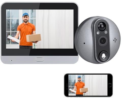 ODIKALA 4.3 Pouces Vidéo Interphone Visiophone Portier sans Fil, 1080P WiFi Judas de Porte Camera Surveillance, PIR Motion Detection, Audio Bidirectionnel, Vision Nocturne