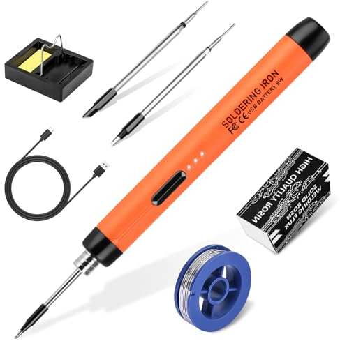Kabelloses Lötkolben Set - USB Lötkolben mit 3 Temperatur Einstellbar 300℃-450℃, 3 Lötspitzen, Lötkolbenständer, Lötdraht, Lötpaste, KKMOL Lötset für Reparatur des Schweißens