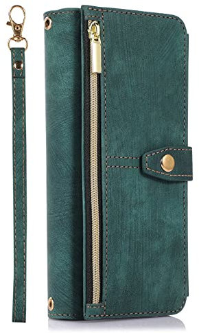 ZCDAYE Wallet Case for Samsung Galaxy A15, Premium Leather Phone Case Women Ladies Holster with Card Slots Wrist Strap Zipper Flip Phone Cover for Samsung A15, Green