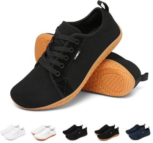 Geweo Chaussures Pieds Nus Barefoot Décontractées Running Trail Femme Homme Minimaliste Baskets Marche Unisexe Large Orteil Trekking Sneakers Respirant Poids Léger pour Noir Brun 38EU
