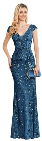 Langes Damen-Abendkleid mit Pailletten, glamourös, ärmellos, V-Ausschnitt, Meerjungfrauen-Schnitt, Ballkleid für Hochzeit, Party, Club und besondere Anlässe