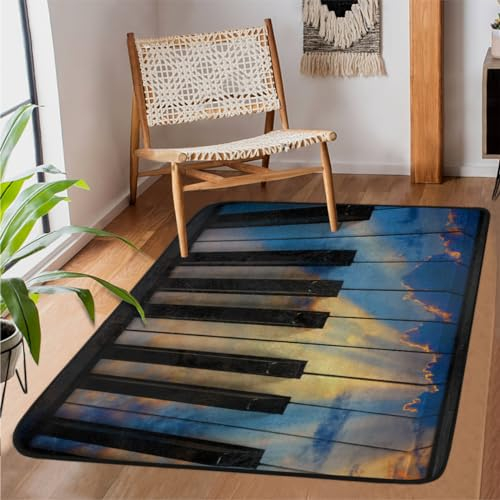 Sunset Clouds Piano Area Rugs for Living Room 122 x 160 cm, Music Piano Area Rug for Bedroom Kids Room Machine Washable Non-Slip Floor Mat Large Rug