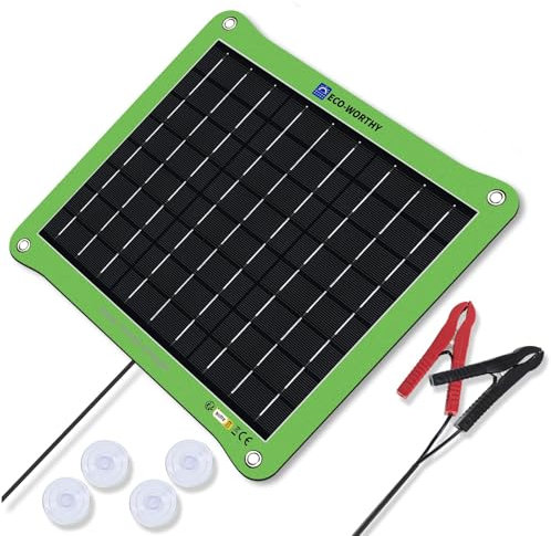 ECO-WORTHY 7.5W Panel Solar 12 V Cargador Solar de Batería de Coche, Cargador Solar para el Cuidado del Coche, Panel Solar Portátil Impermeable para Coche, Barco, Moto, Camper, Camión etc.