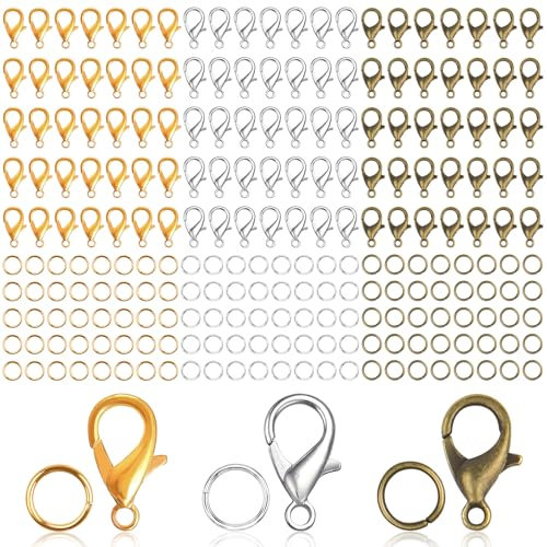 450Stück Kettenverschluss set 3 Farben 150 Armband Verschlüsse und 200 Biegeringe, Ketten Verschlüsse, Schmuck Verschlüsse, Halsketten Verschlüsse für DIY, Schmuckherstellung, Rucksack