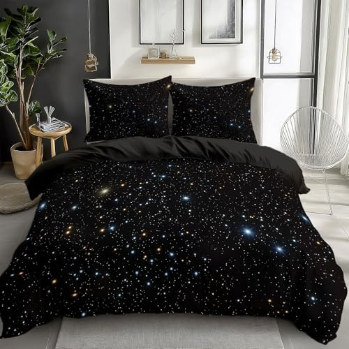 CozyRest Luxus Bettwäsche Set, Mikrofaser Sternenhimmel Sterne Bettbezug, 3-teilig, Antiallergisch, Schlafkomfort für Einzelbett, Weich, Hautfreundlich, Reversibel Dunkelgrau 135 x 200 cm