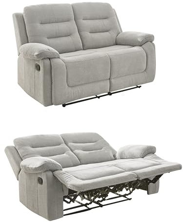 Gemütliches Zweisitzer Sofa mit Federkernpolsterung und Wellenfedern 162 cm breit, verstellbare 2er Couch durch halbautomatische Relaxfunktion, Bezug Chenille in Grau / 15502