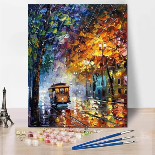 RNXAOPEN Peinture par NuméRo Adulte Affiche Vintage Autumn Street - Activité Manuelle Kit de Loisir Créatif DIY NuméRo D'Art Complet - 100x130cm 4417-M