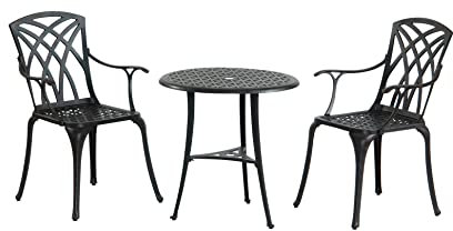 InkO Gartenmöbel Aluguss Bistro Set Chester Bronze mit Arm Braun