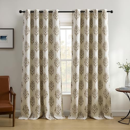 Elrene Home Fashions Navara Medallion Room Darkening Window Curtain Panel, 52 x 95 (1, Natural