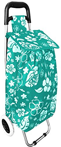 Einkaufstrolley Treppensteiger Einkaufsroller Einkaufskorb Blumenmuster mit Rädern Mint klappbar