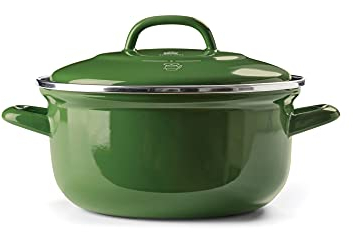 BK Indigo Holländisches Erbe Runde Deutsche Emaillierte Kasserolle mit Deckel mit PFAS-Freier Keramischer Antihaftbeschichtung, 20 cm/2,5 Liter, Induktion, Spülmaschinenfest, Backofenfest, Grün
