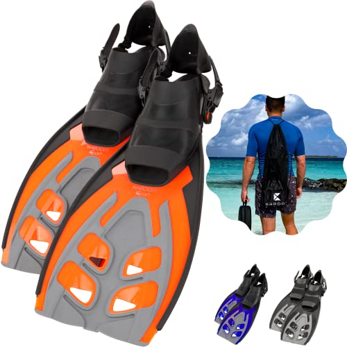 Khroom Flossen Erwachsene Gr. 36-47 - Hochwertig, Made in Italy, Schwimmflossen zum Schnorcheln & Tauchen, Unisex verstellbare Schnorchelflossen / Taucherflossen Damen & Herren (Orange, 42-47)