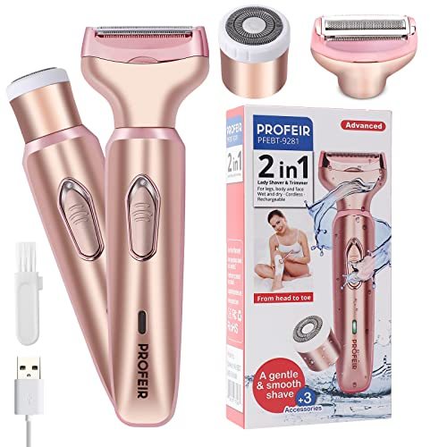 Electric Razors for Women, Electric Shaver for Women, Painless 2 in 1 Hair Trimmer for Face Eyebrow Mustache Beard Arm Leg Armpit Bikini, Cordless Portable Rechargeable Hair Clipper Wet & Dry