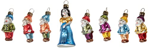 Oberfränkische Glas Weihnachtsbaumschmuck, Schneewittchen und die 7 Zwerge