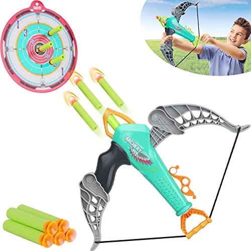 Powmag Pfeil und Bogen Kinder Spielzeug, Pfeil und Bogen für Kinder Spielzeug Set, Set Outdoor Kinder, Outdoor Spielzeugset für Kinder mit 5 Pfeilen mit Saugnapf und Zielscheiben (grün)