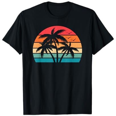Tropical Hawaiian Retro Palm Tree Sunset Hawaii Beach T-Shirt
