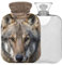 Naanle Wärmflasche mit Bezug Tier Grau Wolf Warmwasserflasche Wärmflasche für Bett Hand Füße Wärmer Schmerzlinderung Wärme und Kältetherapie 1L