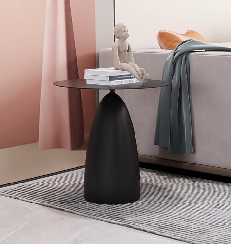 Hallowood Furniture Bourton Round End Table, Modern Black Metal Side Table with Powder Coated Frame