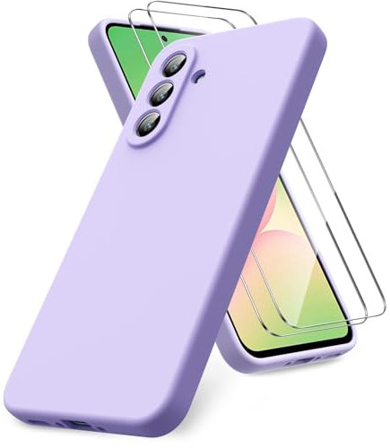 Vansdon Coque Compatible avec Samsung Galaxy A56 5G, 2 Film de Protection en Verre trempé, Housse Souple en TPU en Silicone Liquide, Housse en Caoutchouc Antichoc - Helles Lila