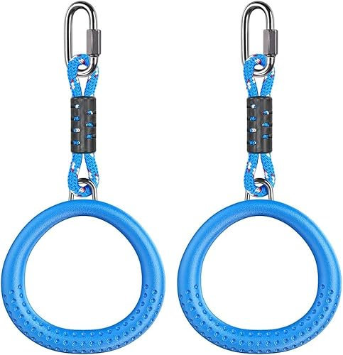 BeneLabel Trapeze Ring, 2 Pack Swing Set Gym Ring Round Monkey Bar Handle Grip with Carabiner for Outdoor Playground Obstacle Course Playset Training Equipment Indoor Fun Activity, Blue