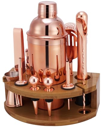 Set de Shaker à Cocktail avec Support, Set Professionnel de 12 pièces en Acier Inoxydable, Set de Bar pour mélanger Les Boissons, Cadeaux pour Les Femmes, Les Hommes et Les Amateurs de Cocktails