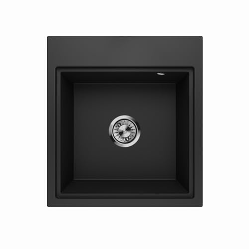 Granitspüle Spülbecken Waschbecken Küchenspüle 1 Becken tiefe Kammer Einbauspüle Siphon Lavello Comfort 0.0M Schwarz