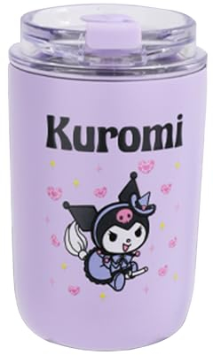 HOOKTA Kitty Cannamon - Botella de agua antifugas con pajita de acero inoxidable para trabajo, viaje, exterior, escuela, 280 ml (púrpura)