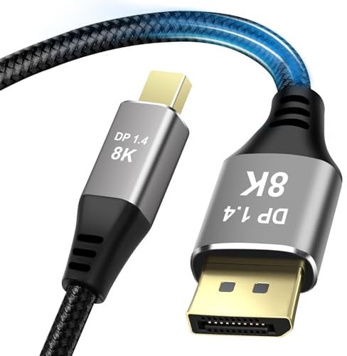 AXFEE Mini Cavo DisplayPort, Mini Display Port a HDMI 8K@60Hz, 2K@165Hz, 4K@144Hz, 2M Nylon Intrecciato, DP Cavo 1.4 Compatibile con Surface Pro, Macbook Air, Macbook Pro, per i-Mac, Mac Pro, Monitor