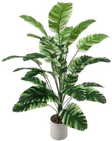 Artificial Plant Banana Tree 90 cm with Pot - Tropical Artificial Palm Tree Like Real, Decorative Palm Tree Colourful for Living Room, Office, Balcony, Bird of Paradise Flower, Gift Idea
