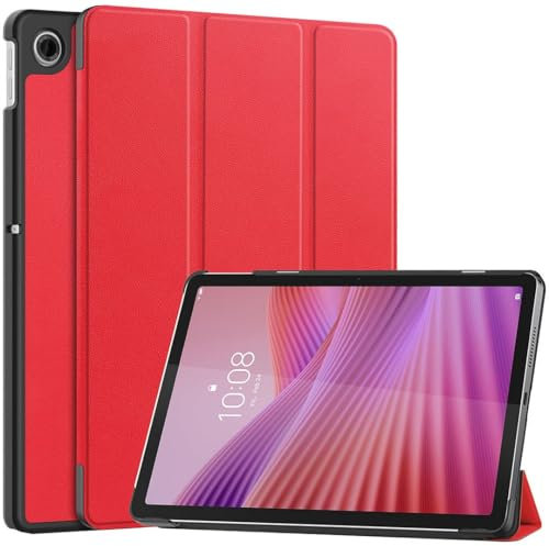 SATURCASE Case for Lenovo Tab 10.1 2025 / Lenovo Tab K10 Gen 2 10.1 inch, PU Leather Flip Foldable Folio Stand Slim Light Auto Wake Up/Sleep Protective Tablet Cover (Red)