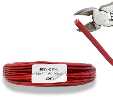 HALOTEC Cavo Unipolare Flessibile Isolamento in PVC Rosso 1x0,50 mm² | Cavo Elettrico Unipolare Rosso 0,50 mm² | Cavo di Rame Flessibile | Cavo unipolare |H05V-K