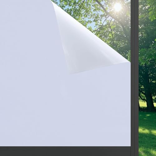 FEILAYS Engrosar Película de sombreado de Vidrio Vinilos para Ventanas Blanco Película para Ventana 100% Opaco Sombreado Decorativa Cristal Anti-UV Adecuada para Baño, Dormitorio 45 x 200 cm