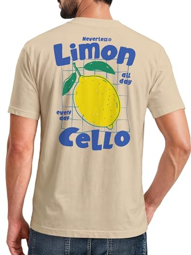 Neverless® Herren T-Shirt Backprint Sommer Grafikshirt im Retro Style Zitrone Limon Cello Schriftzug Fashion Streetstyle