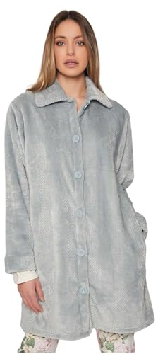 ADMAS Vestaglia Donna Invernale in Morbido Coral Fleece Art. 57414 – Effetto Velluto con Bottoni e Tasche – Calda e Soffice per Casa e Relax – Acqua