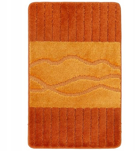 Decorator HOME - Badteppich Terra-Blätter Orange 50x80 cm - rutschfeste Badematte aus Polypropylen 12 mm - weich waschbar saugfähig - Badezimmer Teppiche - Badvorleger für Fußbodenheizung geeignet