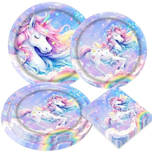 BACH AND BOUJEE Unicorn Party Birthday Decoration Unicorn Paper Plates Napkins Birthday Banner Rainbow Party Supplies Serves 20 Guests
