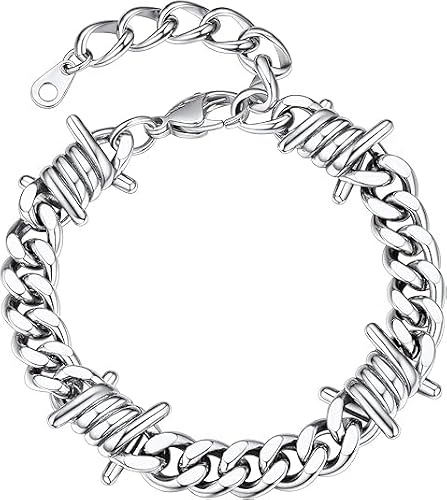Bestyle Bracciale Uomo con Punte a Spina, Catena Spessa Argento con Spine, Larghezza 5/7/9/12MM, Bracciali Acciaio Uomo Hip-Hop Stile Urbano Regalo per Lui