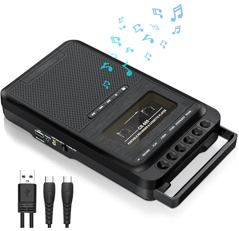 Convertisseur cassette en MP3, convertisseur de cassette portable en numérique via disque U/carte SD ou PC, enregistrement sur cassettes/USB/carte SD via microphone, lecteur de cassettes avec prise