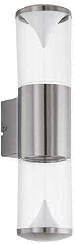 EGLO LED Außen-Wandlampe Penalva, 2 flammige Außenleuchte, Wandleuchte aus Edelstahl und Kunststoff, Farbe: Silber, weiß, IP44
