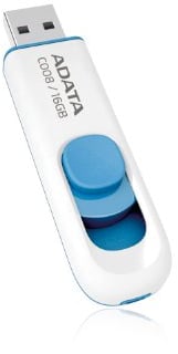 ADATA C008 16GB USB 2.0 Retractable Capless Flash Drive, White/ Blue (AC008-16G-RWE)