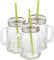 PEARL Retro Gläser: 3er-Set Retro-Trinkgläser mit Henkel, Deckel und Trinkhalm (Gläser mit Henkel, Limonadengläser mit, Glasbecher Strohhalm)