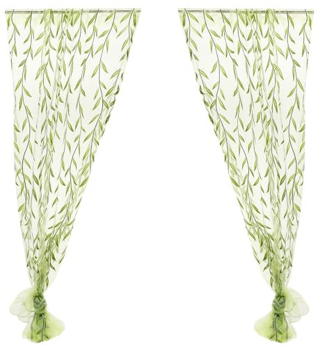 per Finestre Porta Trasparente Ricamate Fogli Verde 100x270cm (1 )