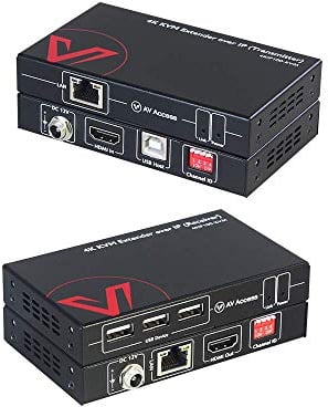 AV Access Extensor KVM 4K sobre TCP/IP Ethernet Hasta 120 m (390 pies), UHD 4K@30Hz 1080P@120Hz, 16 Juegos de Interruptores DIP, Función EDID, 3 Puertos USB 2.0, a Través de Cable Cat5e/6