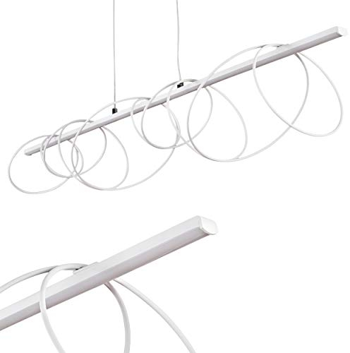 HOFSTEIN LED Pendelleuchte Jimma, längliche Hängelampe aus Metall in weiß, moderne 1-flammige Zimmerlampe, 1 x LED 18 Watt, Höhe max. 165 cm, 4000 Kelvin, 1600 Lumen