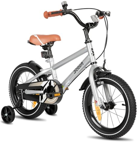 STITCH 14 Zoll Kinderfahrrad für 3-5 jährige Jungen, 14 Zoll Fahrrad für Jungen mit Stützräder, Silber