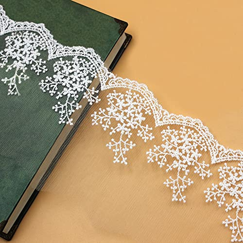 Duories 5 Yard Vintage Blumen Stickerei Spitze Tüllstoff,11cm Spitzenband Spitzenborte Dekoband Spitzenbordüre Spitze Geschenkband Zierband für Hochzeit DIY Basteln Nähen Geschenkverpackung,Weiß
