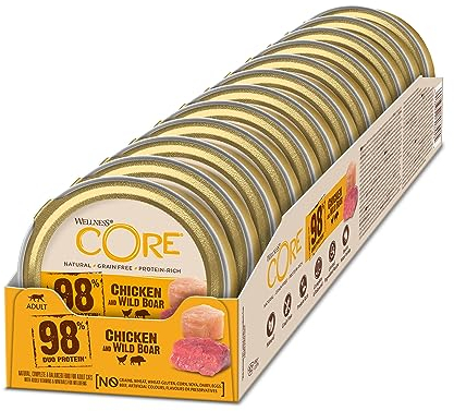 Wellness CORE 98 Prozent Huhn & Wildschwein, 12 x 85 g, Nassfutter für ausgewachsene Katzen, Katzenfutter Pastete, ohne Zuckerzusatz, getreidefrei, mit hohem Fleischanteil