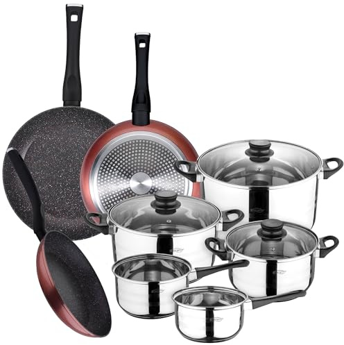 San Ignacio PACK DE 3 SARTENES Ø20/24 y 28 cms + BATERÍA DE COCINA DE 8PC EN ACERO INOXIDABLE