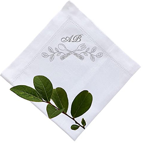 Servietten, Stoffservietten, Stoffservietten Bestickt mit Monogramm, Servietten Bestickt, Servietten mit Monogramm (Silber Metallic)