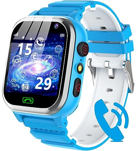 Montre connectée intelligente pour enfants - Appel, SOS, 26 jeux, compteur de pas, musique, appareil photo, réveil, mode scolaire, cadeau